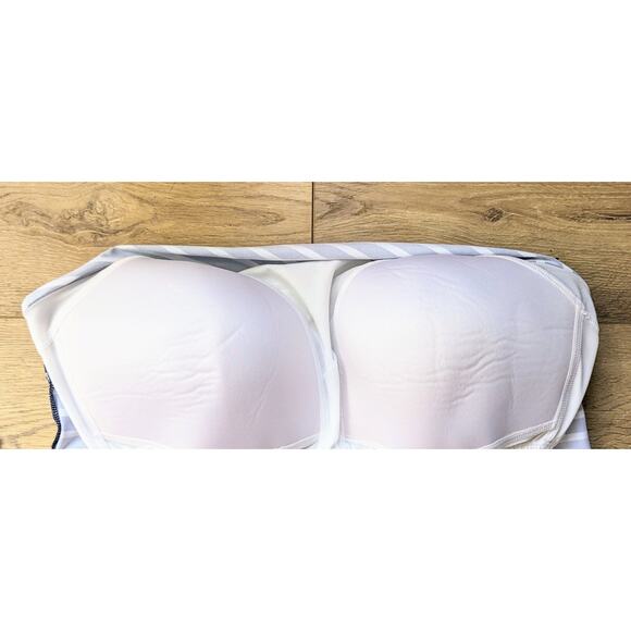 Lands End Tankini Swimsuit Top 16 DD Blue White Stripe High Neck Nautical UPF 50 - Picture 9 of 10